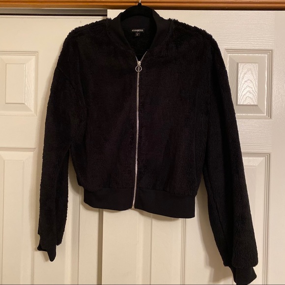 Express Black Sherpa Bomber Jacket - Picture 8 of 8